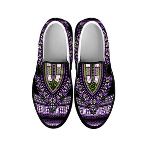 Black And Purple African Dashiki Print Black Slip On Shoes