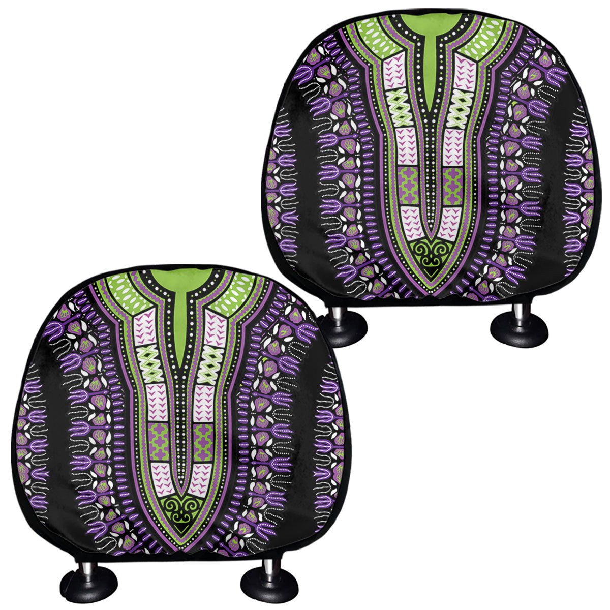 Black And Purple African Dashiki Print Car Headrest Covers