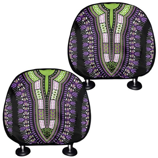 Black And Purple African Dashiki Print Car Headrest Covers