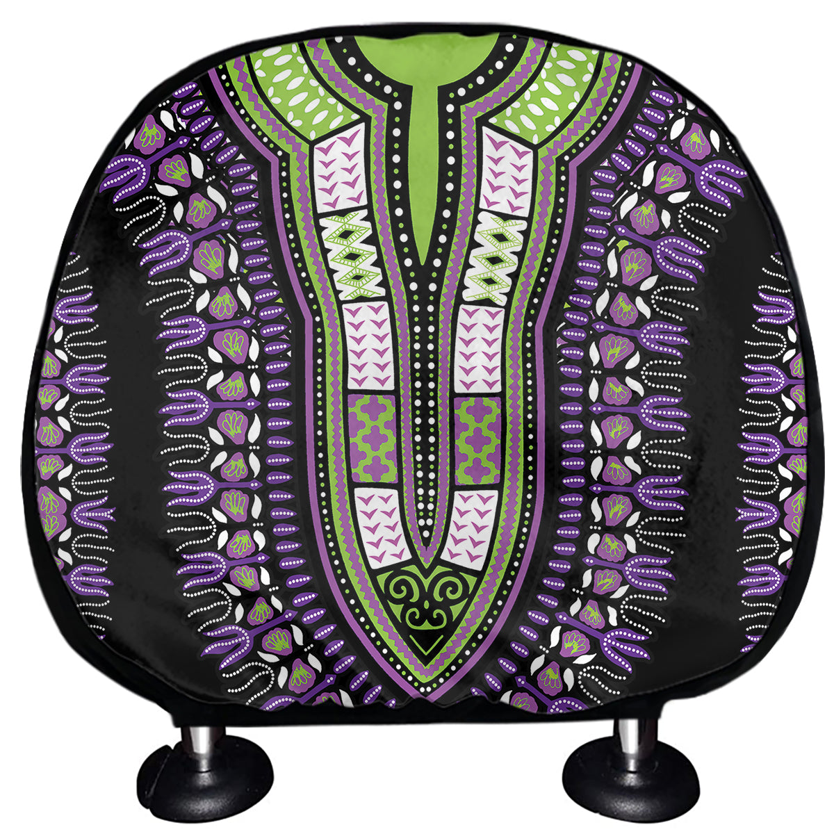 Black And Purple African Dashiki Print Car Headrest Covers