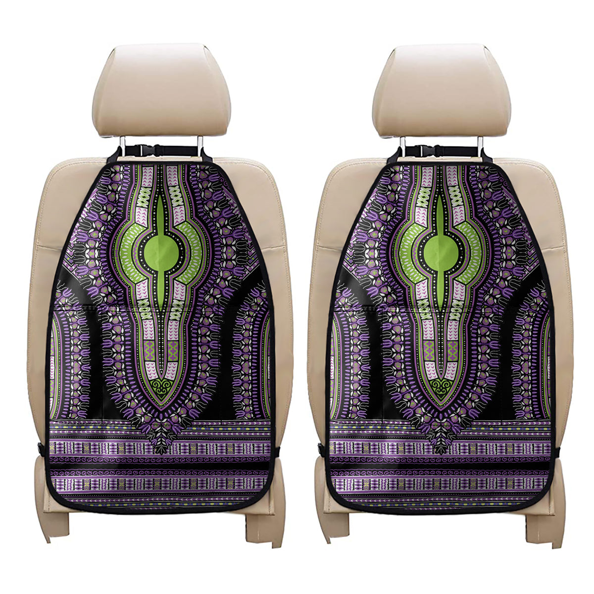 Black And Purple African Dashiki Print Car Seat Organizers