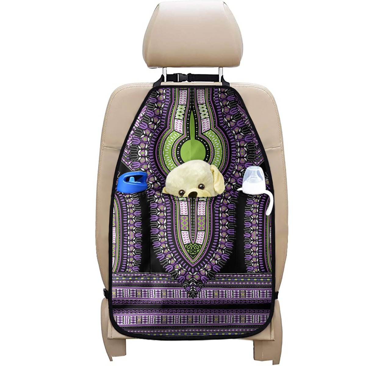 Black And Purple African Dashiki Print Car Seat Organizers