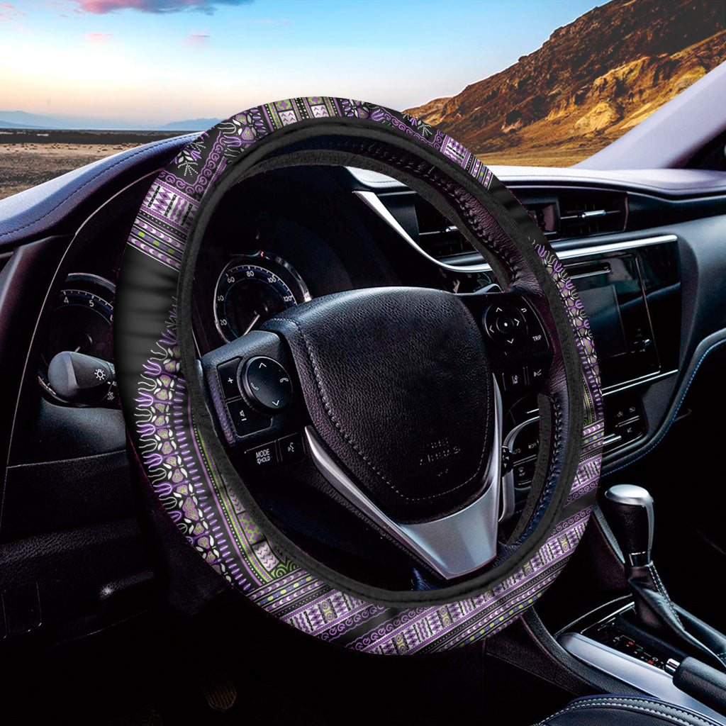 Black And Purple African Dashiki Print Car Steering Wheel Cover