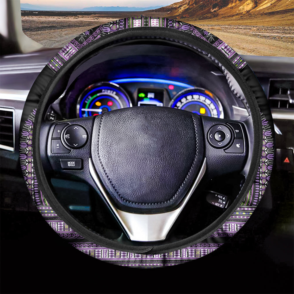 Black And Purple African Dashiki Print Car Steering Wheel Cover