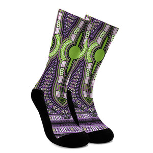 Black And Purple African Dashiki Print Crew Socks