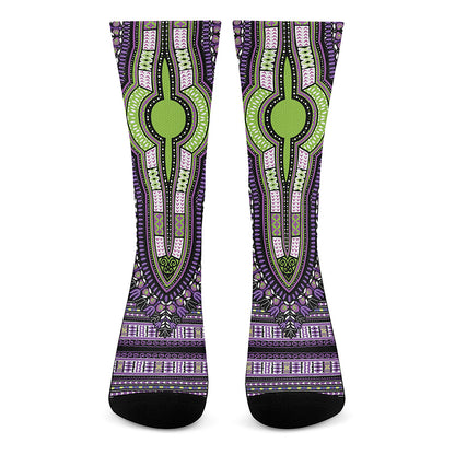 Black And Purple African Dashiki Print Crew Socks