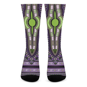 Black And Purple African Dashiki Print Crew Socks