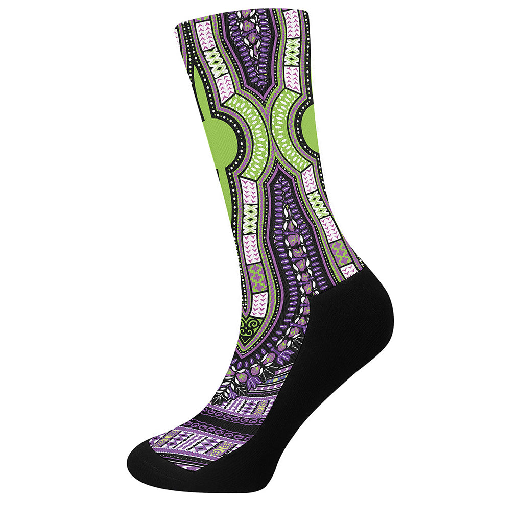 Black And Purple African Dashiki Print Crew Socks