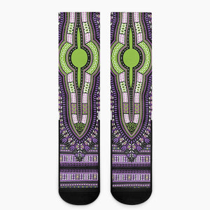 Black And Purple African Dashiki Print Crew Socks