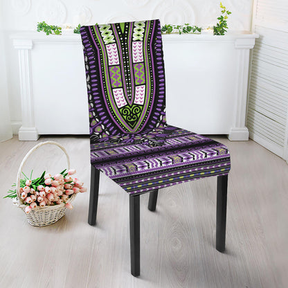Black And Purple African Dashiki Print Dining Chair Slipcover