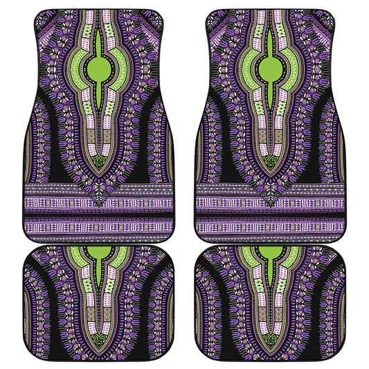 Black And Purple African Dashiki Print Front and Back Car Floor Mats