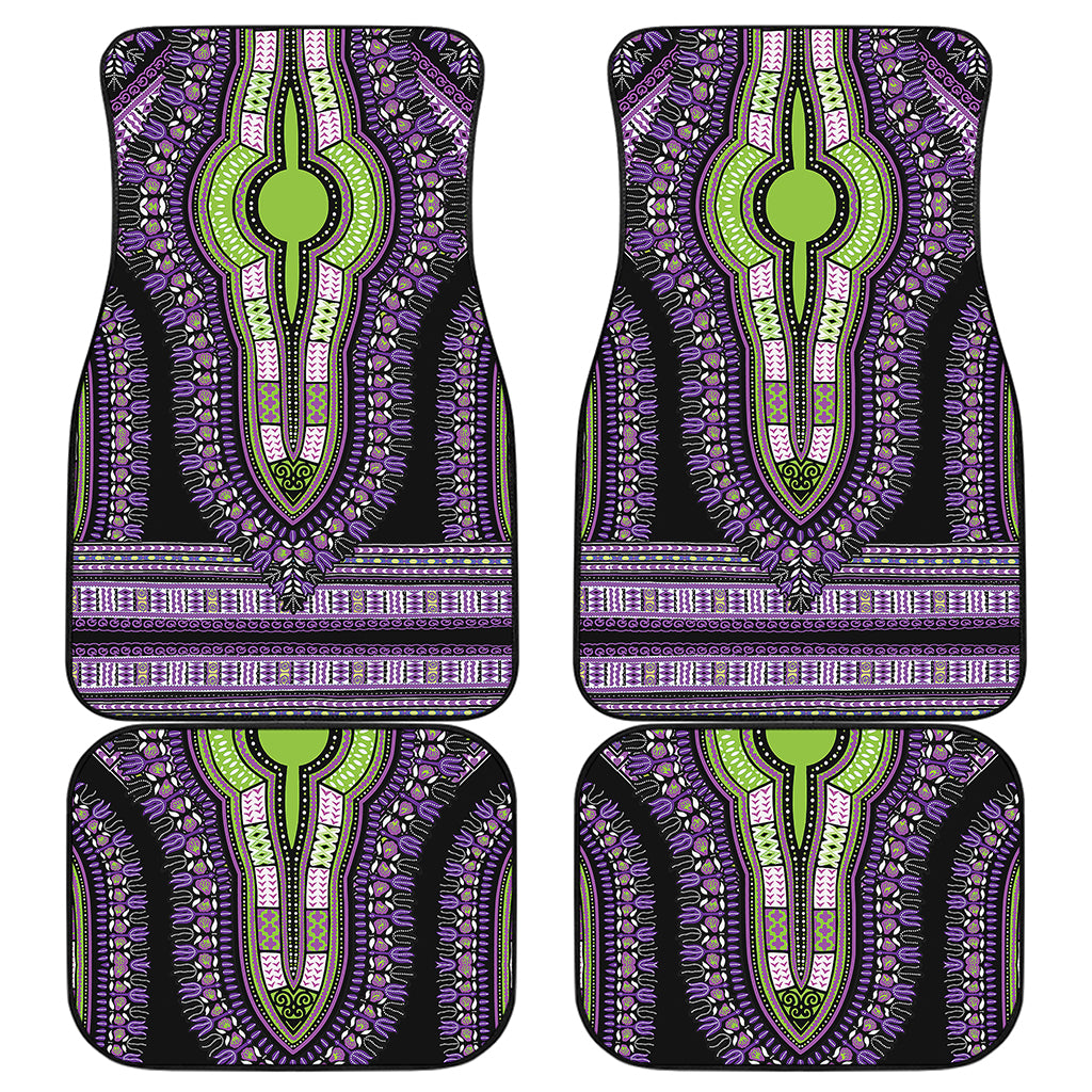 Black And Purple African Dashiki Print Front and Back Car Floor Mats