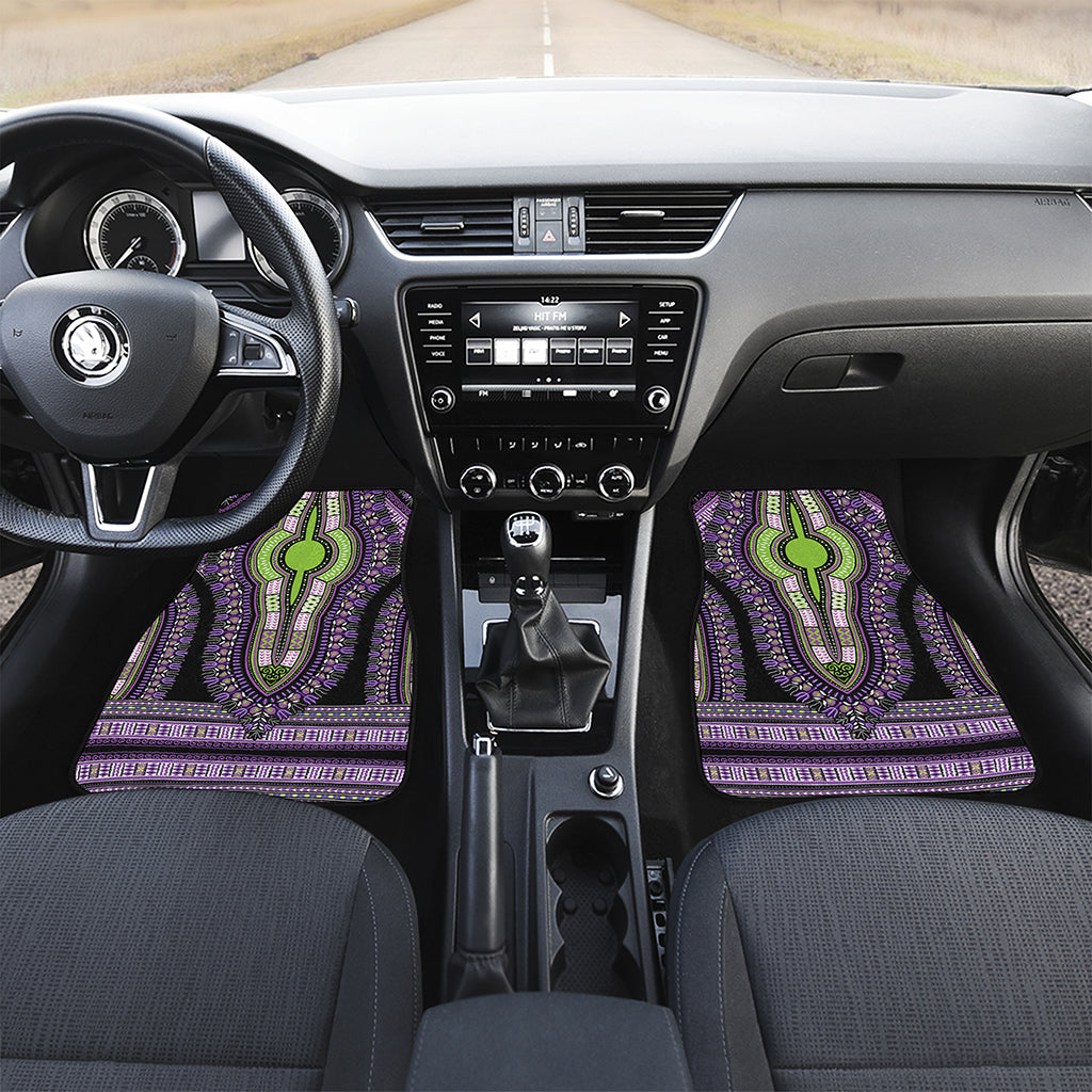 Black And Purple African Dashiki Print Front and Back Car Floor Mats