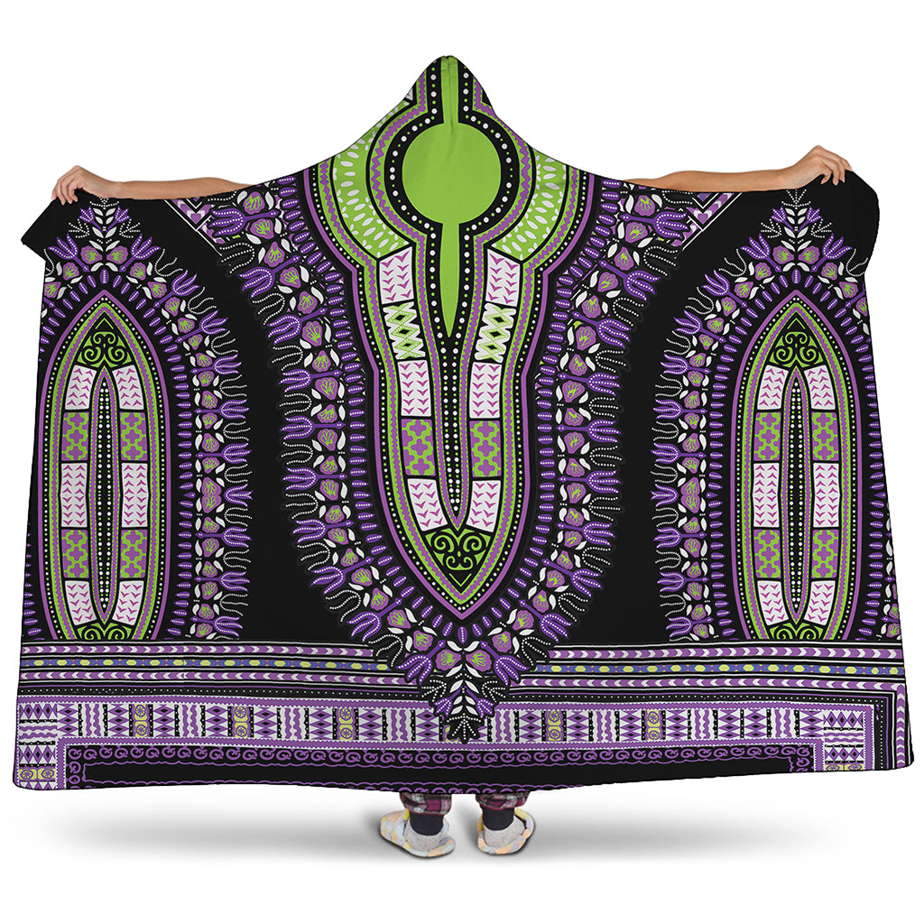 Black And Purple African Dashiki Print Hooded Blanket