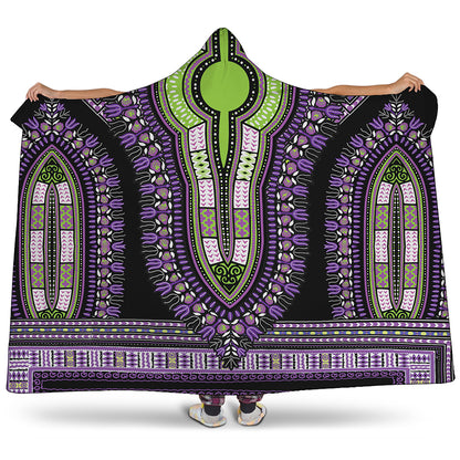 Black And Purple African Dashiki Print Hooded Blanket