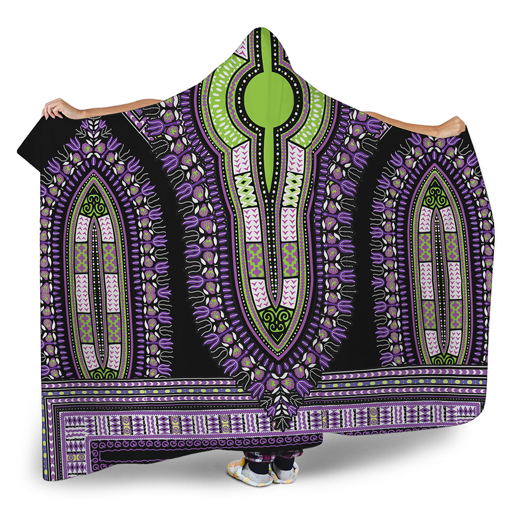 Black And Purple African Dashiki Print Hooded Blanket