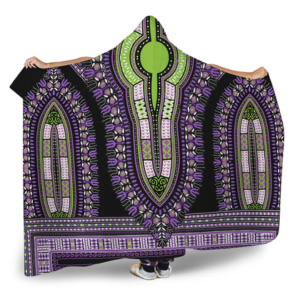 Black And Purple African Dashiki Print Hooded Blanket