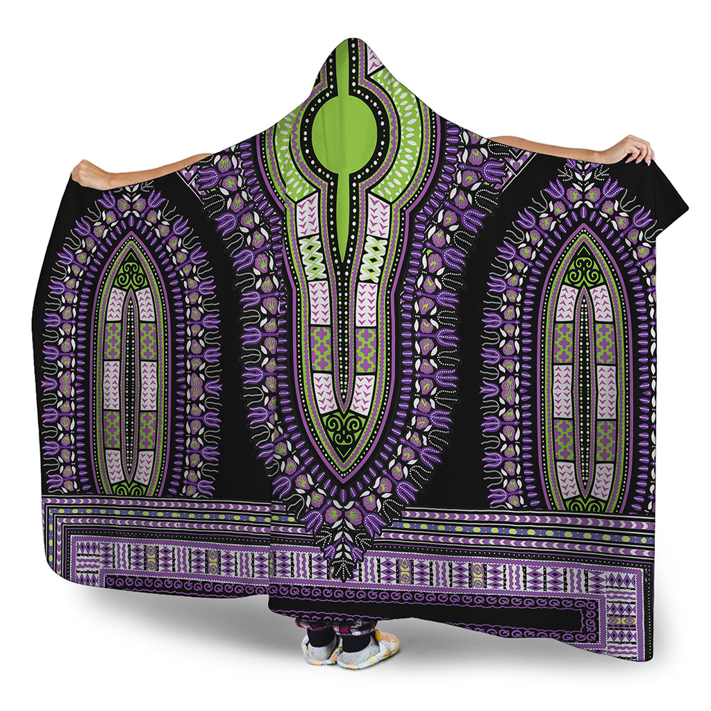 Black And Purple African Dashiki Print Hooded Blanket