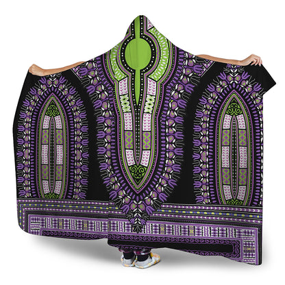 Black And Purple African Dashiki Print Hooded Blanket