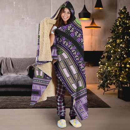 Black And Purple African Dashiki Print Hooded Blanket