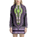Black And Purple African Dashiki Print Pullover Hoodie Dress