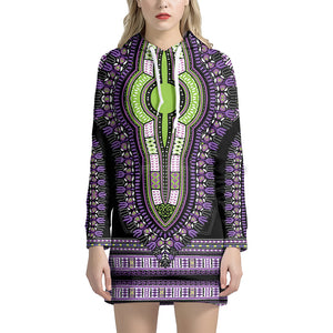 Black And Purple African Dashiki Print Hoodie Dress