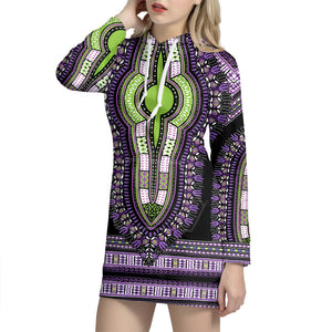 Black And Purple African Dashiki Print Hoodie Dress