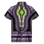 Black And Purple African Dashiki Print Men's Short Sleeve Shirt