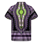 Black And Purple African Dashiki Print Men's Short Sleeve Shirt