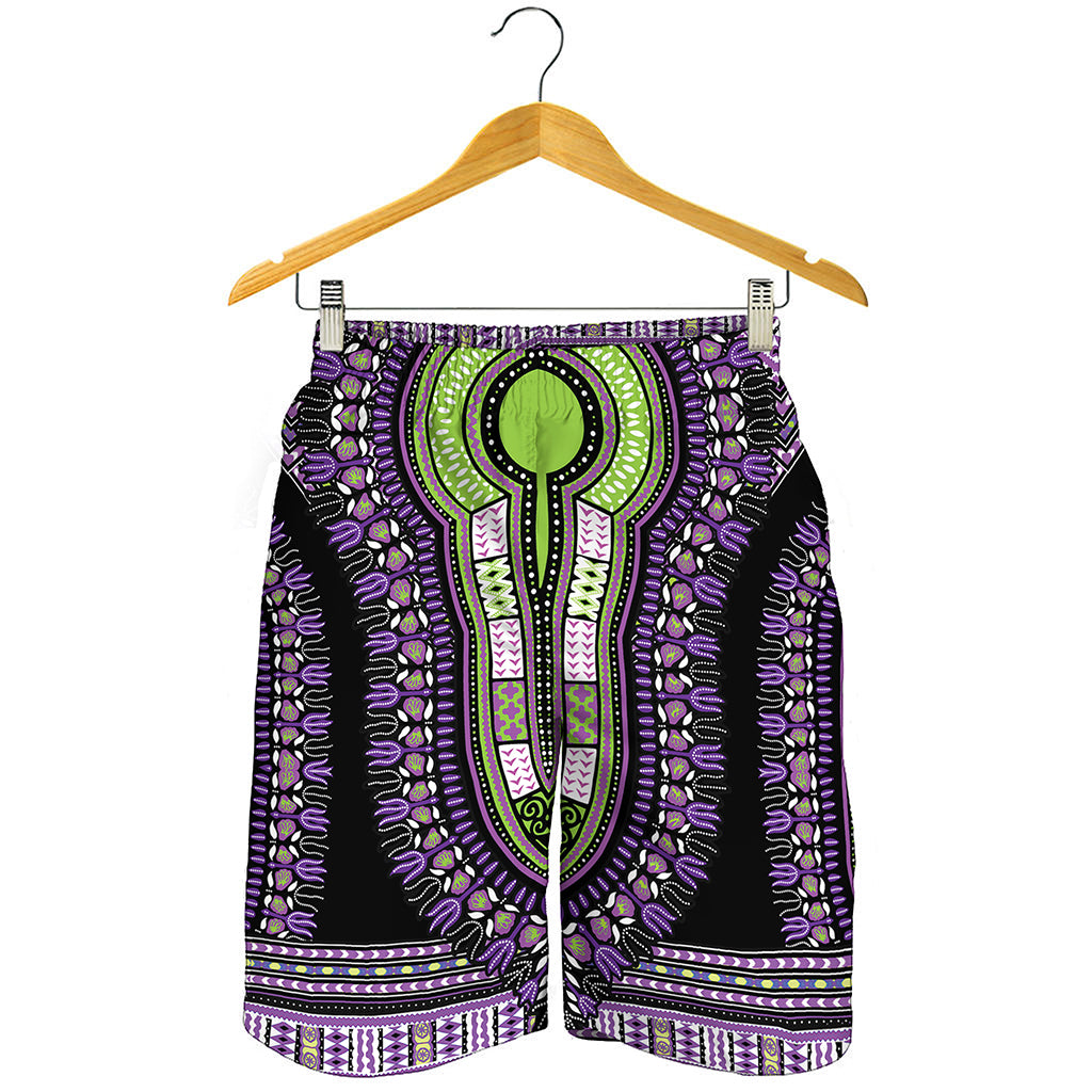 Black And Purple African Dashiki Print Men's Shorts