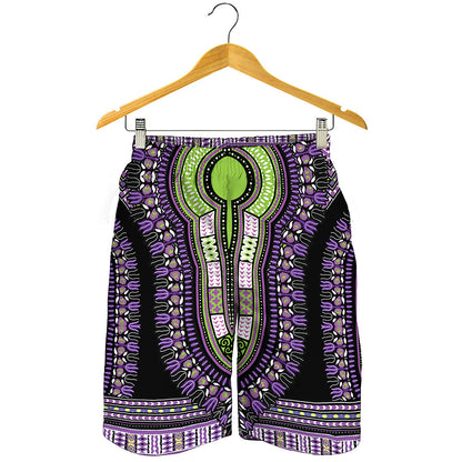 Black And Purple African Dashiki Print Men's Shorts