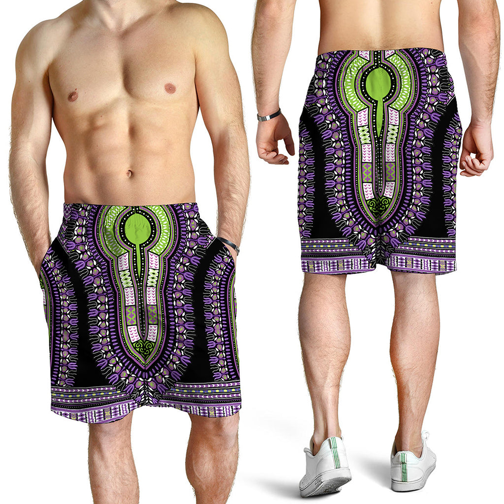 Black And Purple African Dashiki Print Men's Shorts