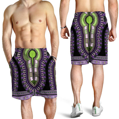 Black And Purple African Dashiki Print Men's Shorts