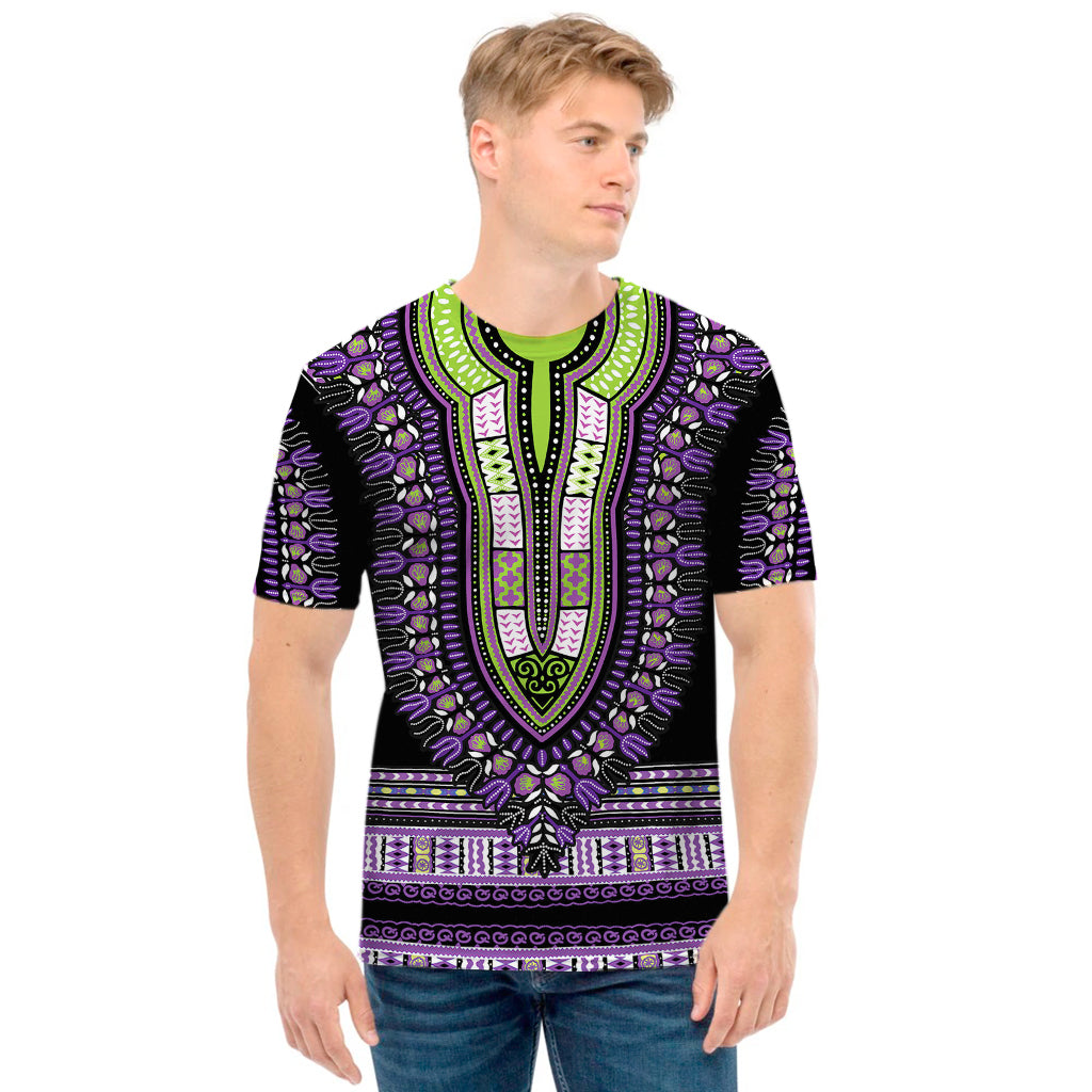 Black And Purple African Dashiki Print Men's T-Shirt