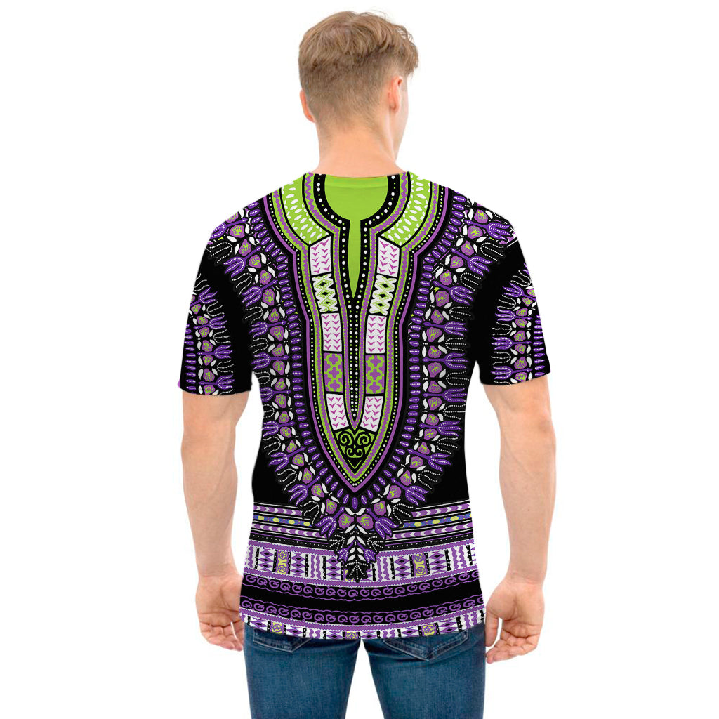 Black And Purple African Dashiki Print Men's T-Shirt