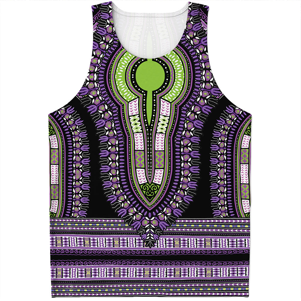 Black And Purple African Dashiki Print Men's Tank Top