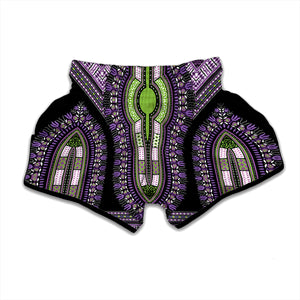 Black And Purple African Dashiki Print Muay Thai Boxing Shorts