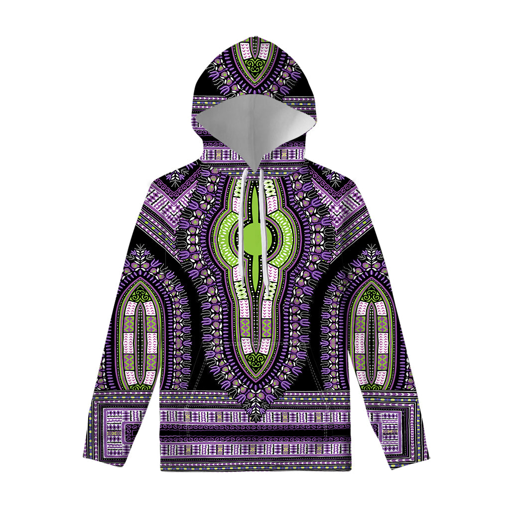 Black And Purple African Dashiki Print Pullover Hoodie