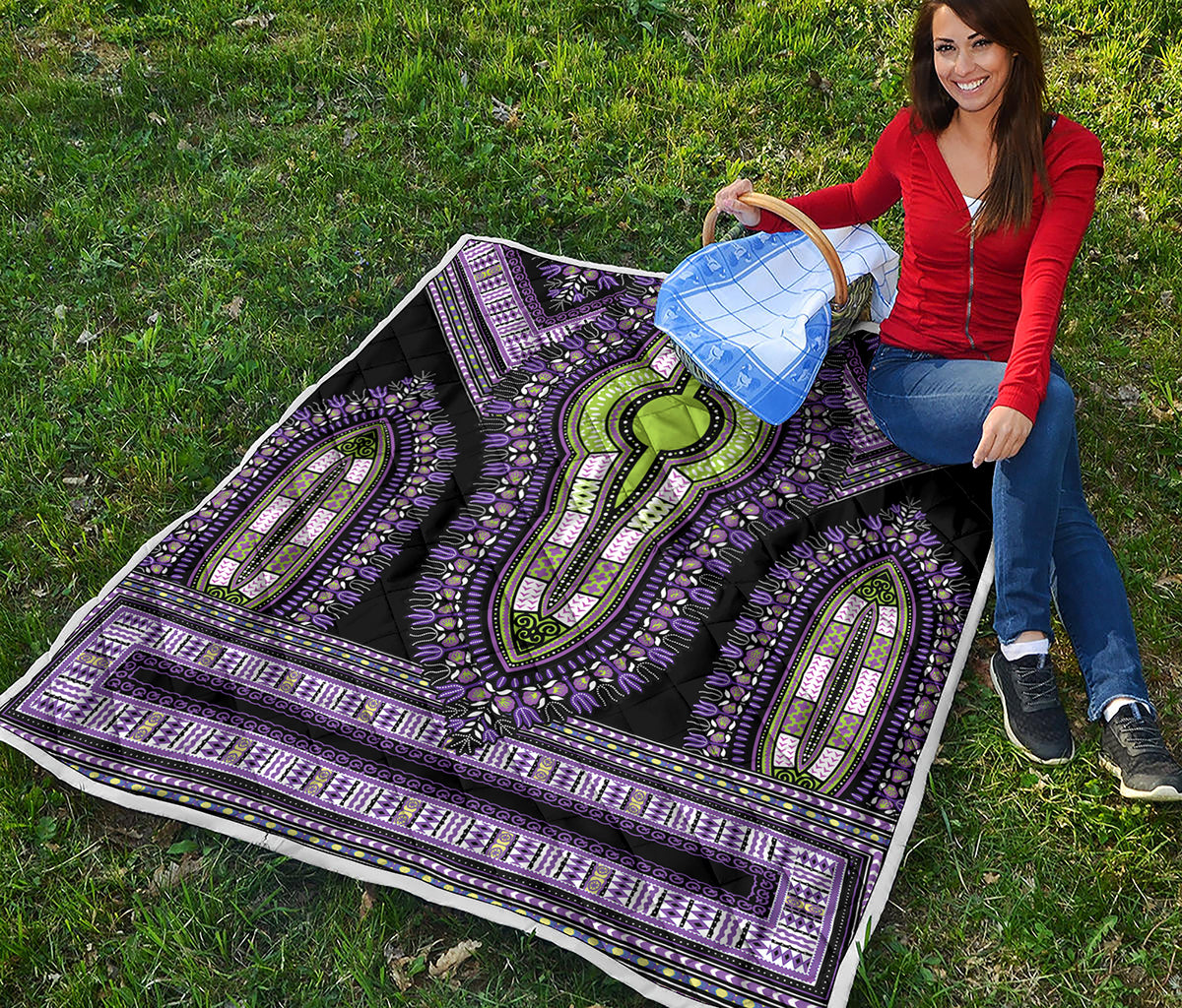 Black And Purple African Dashiki Print Quilt