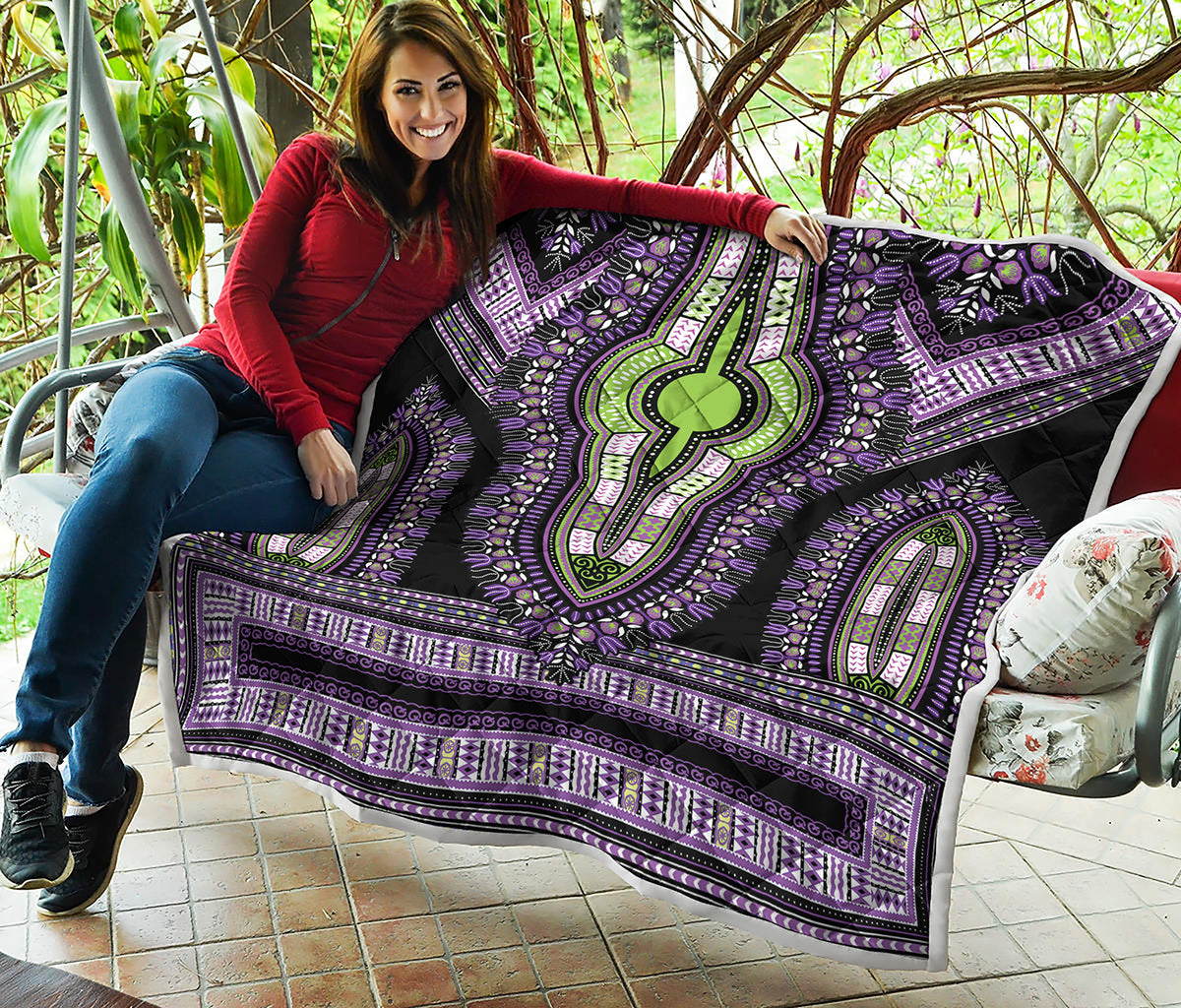 Black And Purple African Dashiki Print Quilt
