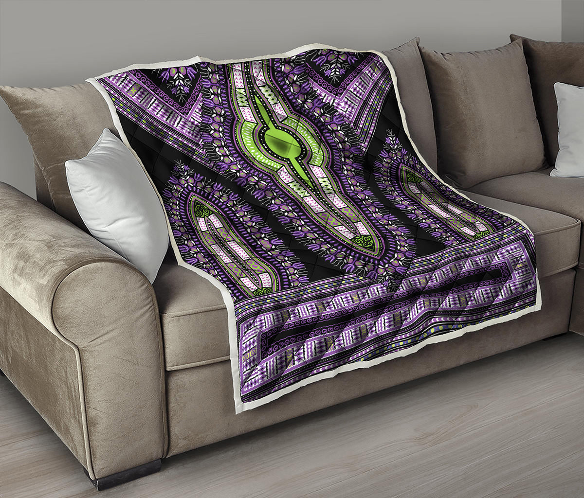 Black And Purple African Dashiki Print Quilt