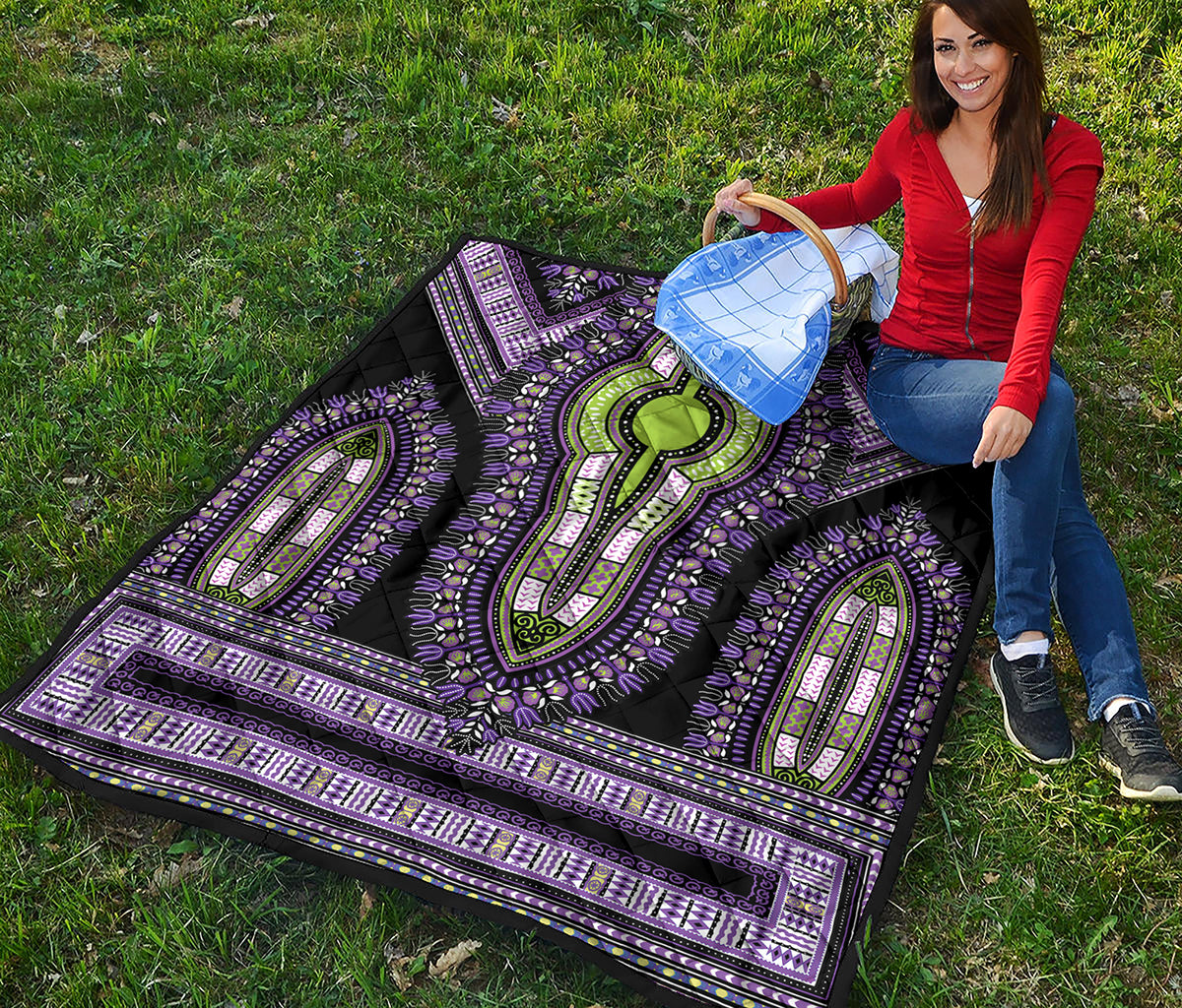 Black And Purple African Dashiki Print Quilt