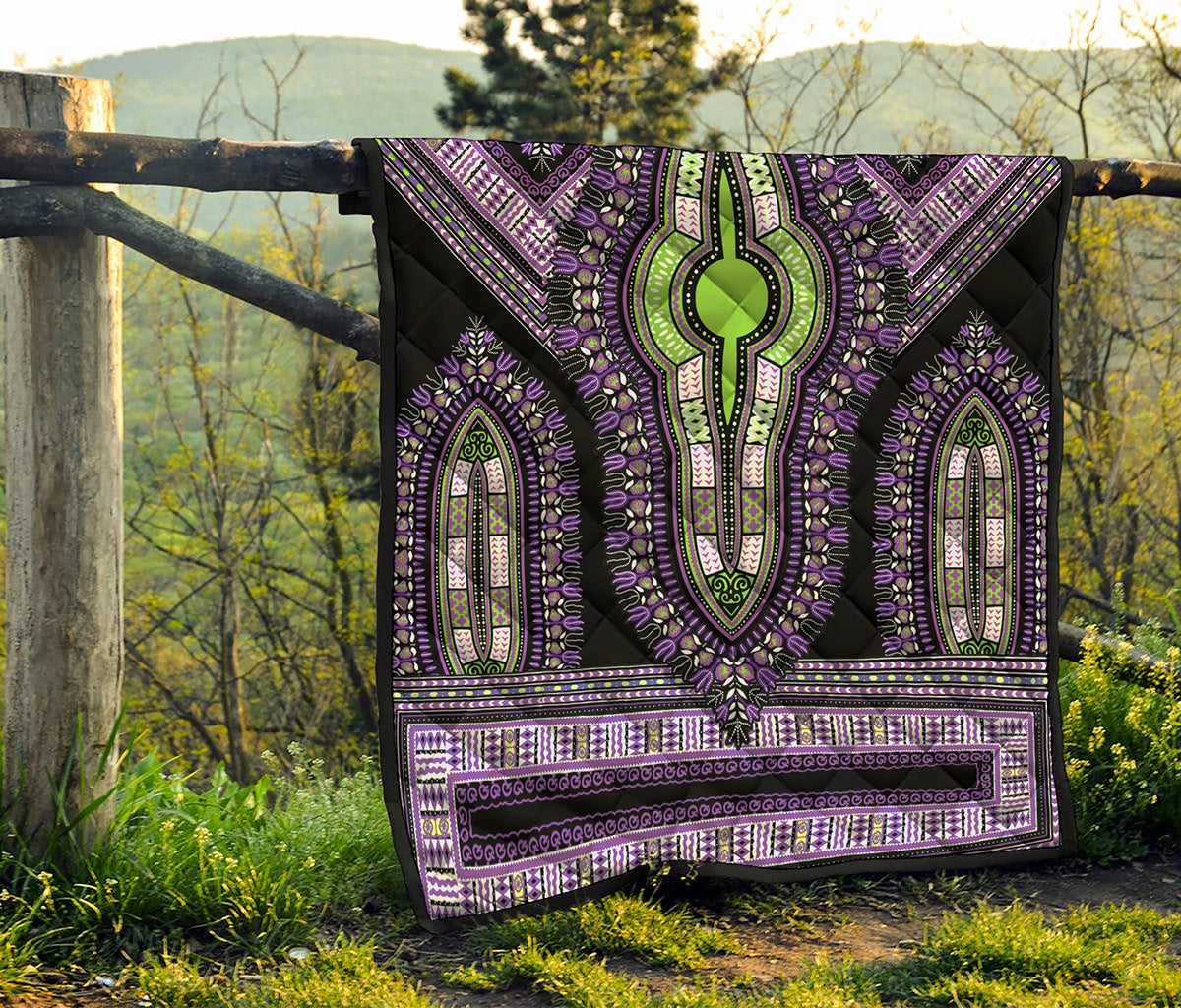 Black And Purple African Dashiki Print Quilt