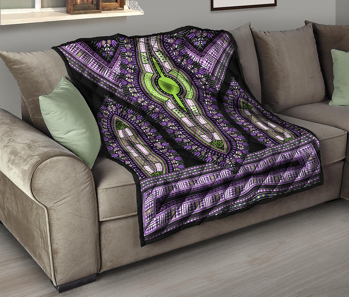 Black And Purple African Dashiki Print Quilt