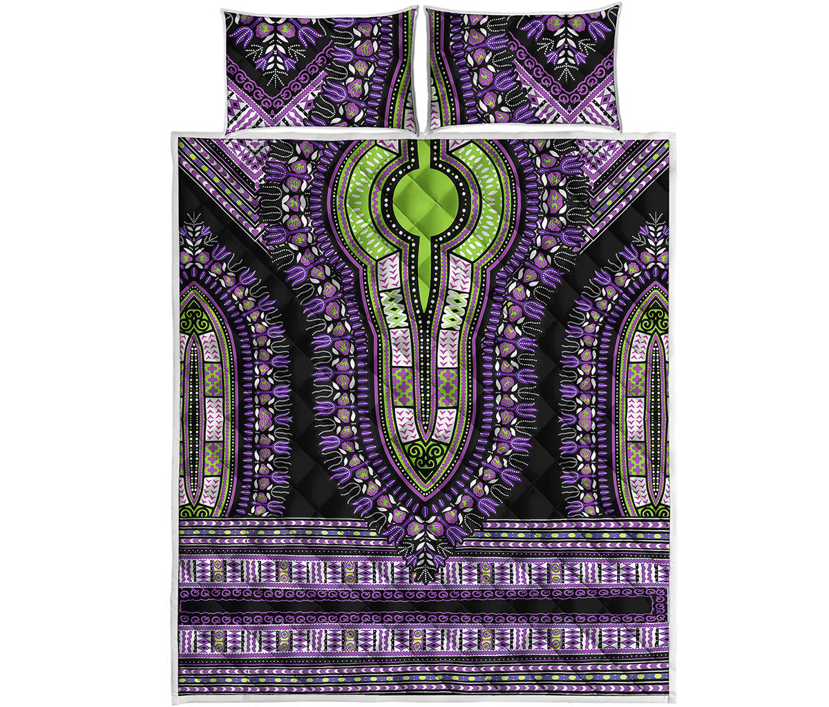 Black And Purple African Dashiki Print Quilt Bed Set