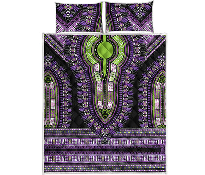 Black And Purple African Dashiki Print Quilt Bed Set