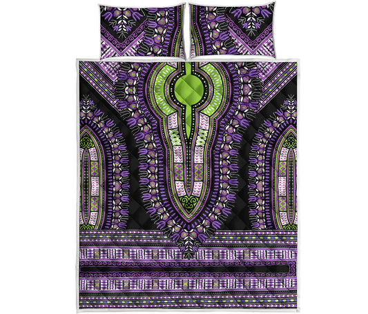 Black And Purple African Dashiki Print Quilt Bed Set