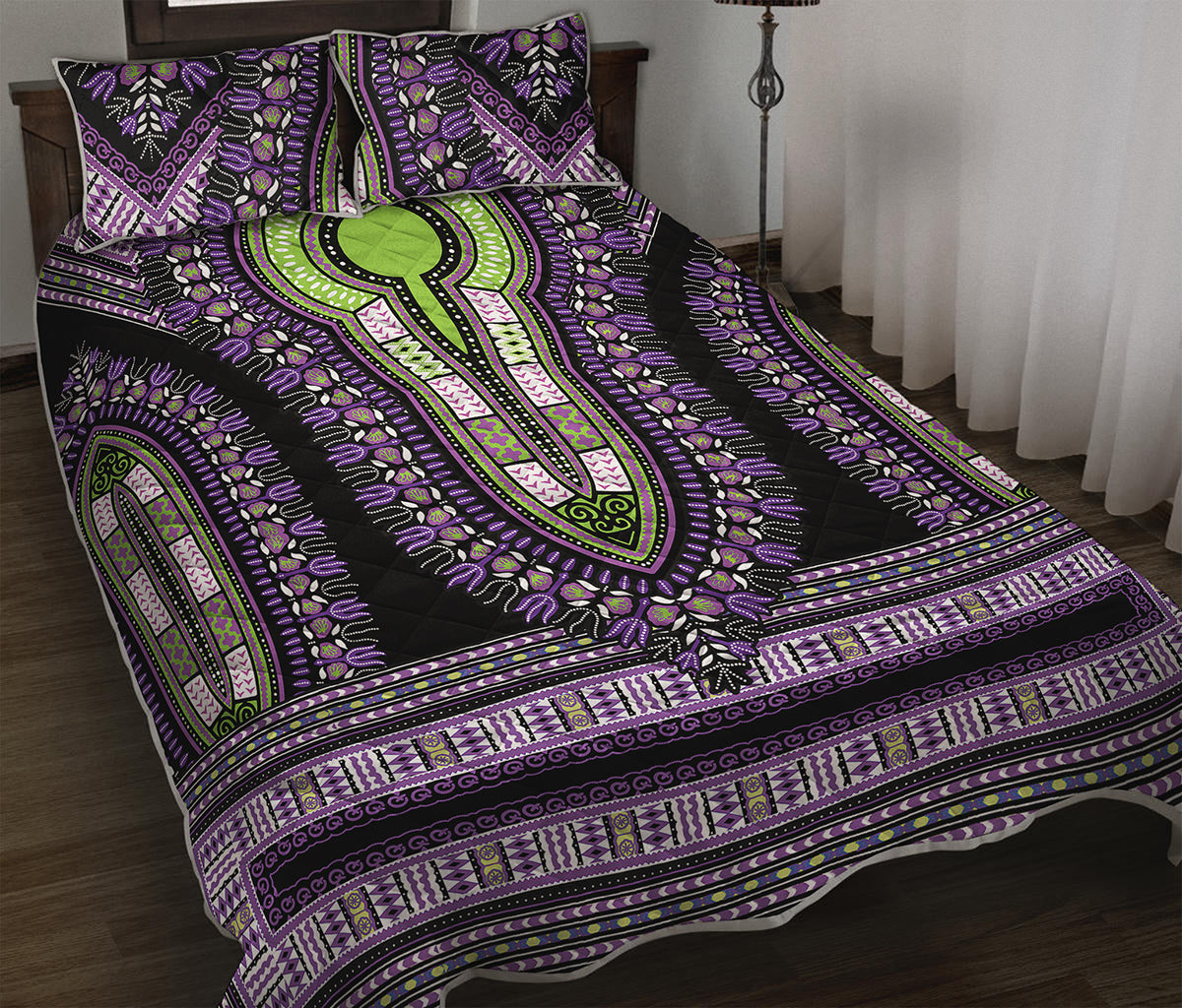 Black And Purple African Dashiki Print Quilt Bed Set