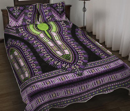Black And Purple African Dashiki Print Quilt Bed Set