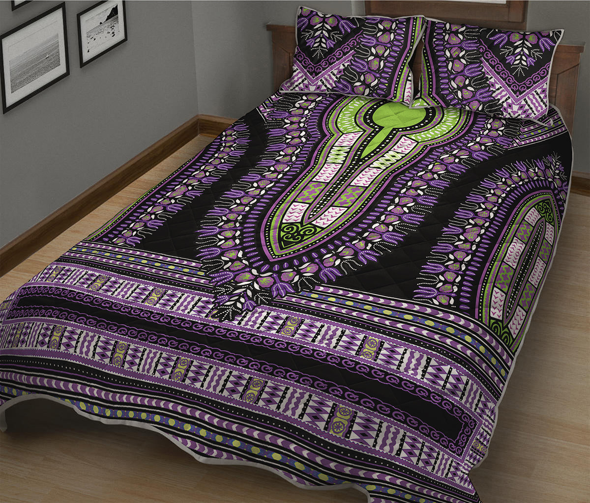Black And Purple African Dashiki Print Quilt Bed Set
